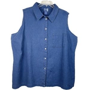 Venezia Jeans Blue Chambray Sleeveless Button Down Shirt - NWOT